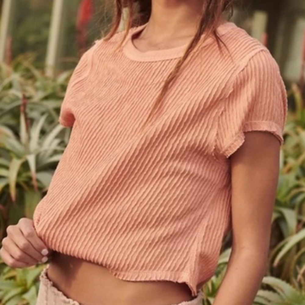 Free People Second Base Tee Shirt Ribbed Short Sleeve